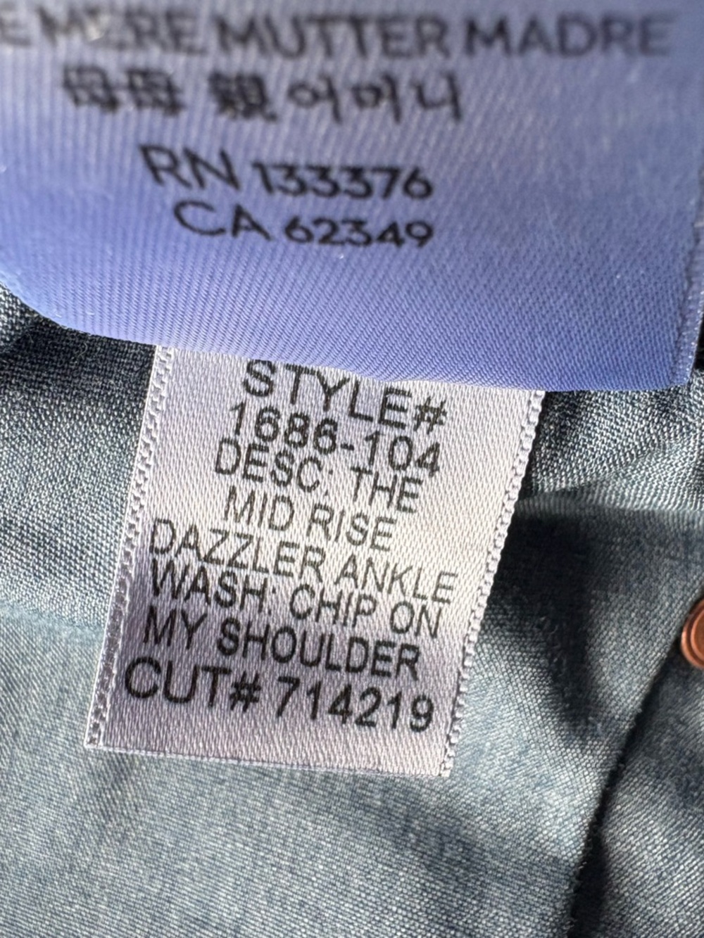 Mother Jeans The Mid Rise Dazzler Ankle Size 30 Chip On My Shoulder NWT - Picture 9 of 9